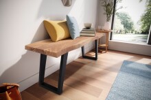 Sitzbank >WL7.288< in Akazie / Schwarz, Massivholz & Metall - 120x46x40 (BxHxT)