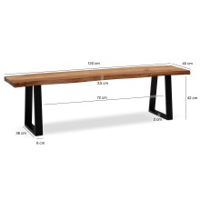 Sitzbank >WL7.289< in Akazie / Schwarz, Massivholz & Metall - 120x46x40 (BxHxT)