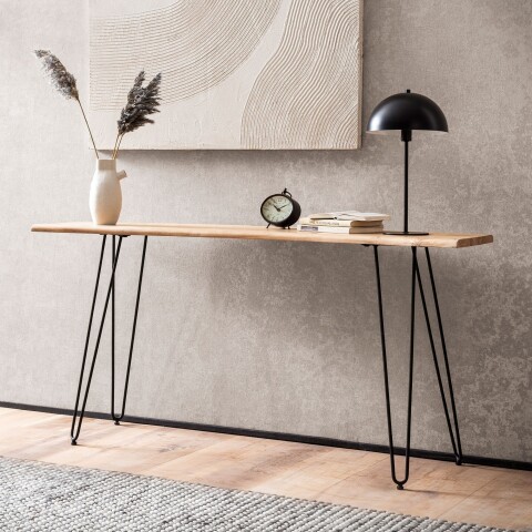 Konsolentisch >WL7.318< in Akazie, Massivholz & Metall - 150x75x36cm (BxHxT)