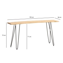 Konsolentisch >WL7.318< in Akazie, Massivholz & Metall - 150x75x36cm (BxHxT)