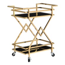Servierwagen >WL7.335< in Gold, Metall & Schwarzglas - 65x80x40cm (BxHxT)