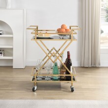 Servierwagen >WL7.335< in Gold, Metall & Schwarzglas - 65x80x40cm (BxHxT)