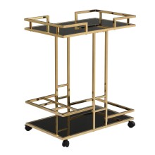 Servierwagen >WL7.336< in Gold, Metall & Schwarzglas - 68x84x43cm (BxHxT)