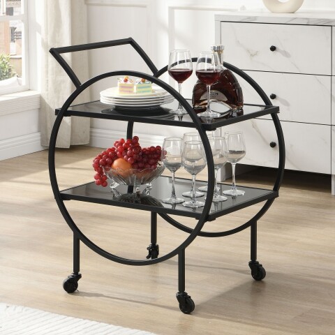 Servierwagen >WL7.337< in Schwarz, Metall / Glas - 45x83x46cm (BxHxT)