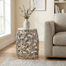 Beistelltisch >WL7.343< in Silber, Marmor & Aluminium - 46x40cm (HxD)