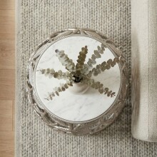 Beistelltisch >WL7.343< in Silber, Marmor & Aluminium - 46x40cm (HxD)