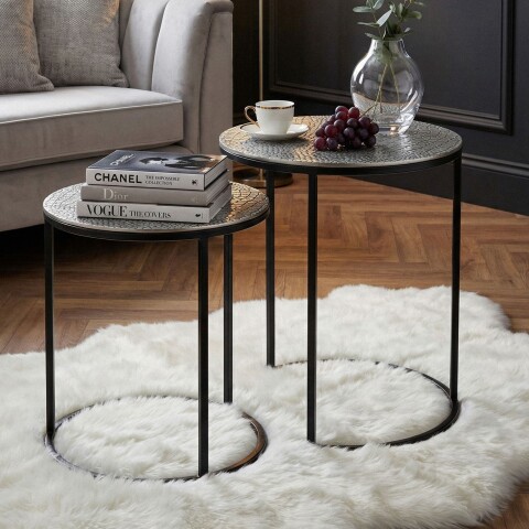 Satztisch >WL7.347< (2-teilig) in Silber, Aluminium / Metall - 48x40cm (HxD)
