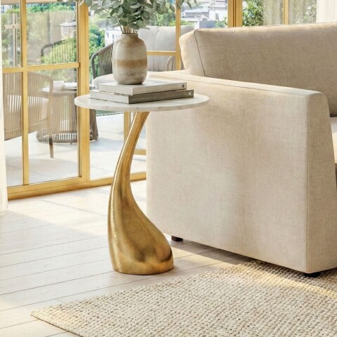 Beistelltisch >WL7.354< in Gold, Marmor & Aluminium - 63x45cm (HxD)