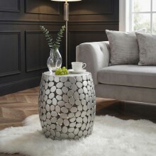 Beistelltisch >WL7.359< in Silber, Marmor & Aluminium - 46x40cm (HxD)