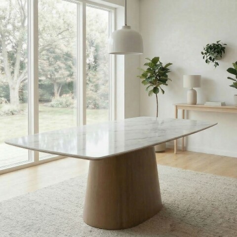 Esstisch >WL7.363< in Marmor-Optik & Walnuss-Dekor - 200x75x90 (BxHxT)
