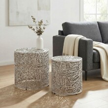 Satztisch >WL7.369< (2-teilig) in Silber, Aluminium - 42x41cm (HxD)