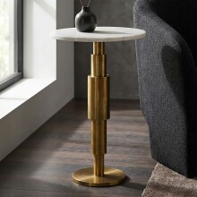 Beistelltisch >WL7.370< in Weiß, Marmor & Aluminium  - 59x37cm (HxD)