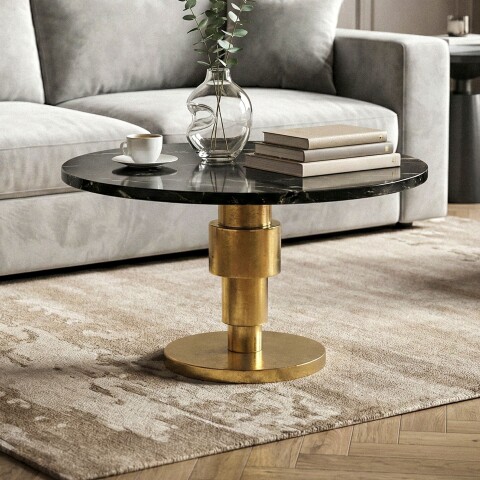 Couchtisch >WL7.373< in Schwarz / Gold, Marmor & Aluminium - 39x60cm (HxD)
