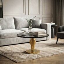 Couchtisch >WL7.373< in Schwarz / Gold, Marmor & Aluminium - 39x60cm (HxD)