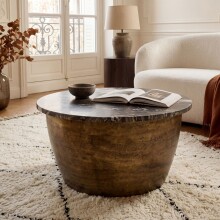 Couchtisch >WL7.374< in schwarz / gold, Marmor & Metall - 34x60cm (HxD)