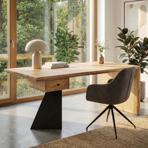 Schreibtisch >WL7.408< in Akazie / schwarz - 180x77x90 (BxHxT)