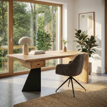 Schreibtisch >WL7.408< in Akazie / schwarz - 180x77x90 (BxHxT)
