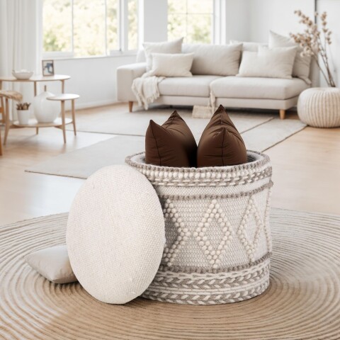 Pouf >WL7.419< mit Stauraum, in Creme, Wolle - 45x40cm (HxD)
