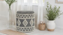 Sitzhocker >WL7.421< mit Stauraum, Grau-Creme, Stoff - 45x40cm (HxD)