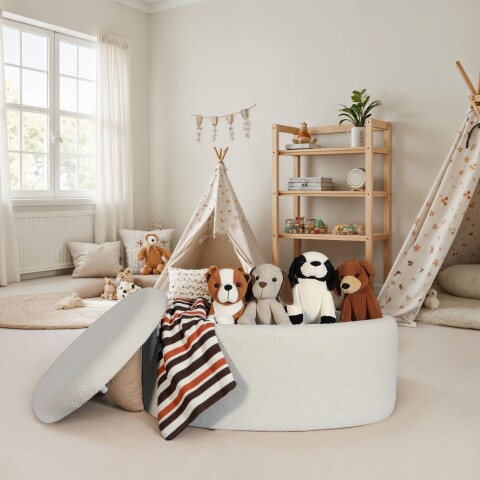 Sitzhocker >WL7.425< mit Stauraum, in Creme, Stoff - 81x62x40cm (LxBxH)
