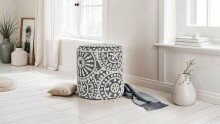 Pouf >WL7.429< mit Stauraum, in grau / creme, Stoff - 45x40cm (HxD)