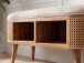 Schuhbank >WL7.439< in Akazie & Wiener Geflecht, Massivholz - 90x45x45cm (BxHxT)