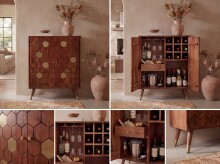 Barschrank >WL7.442< in Akazie, Massivholz & Metall - 75x96x46cm (BxHxT)