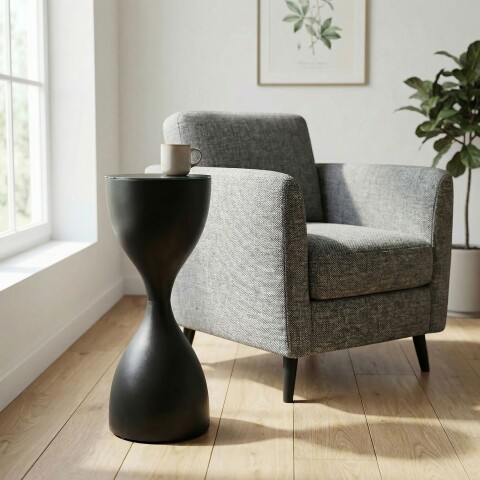 Beistelltisch >WL7.460< in Schwarz, Metall & Glas - 62x23cm (HxD)
