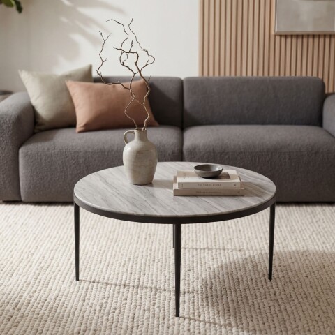 Couchtisch >WL7.461< in Toronto weiss, Marmor & Metall - 42x70cm (HxD)