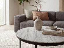 Couchtisch >WL7.461< in Toronto weiss, Marmor & Metall - 42x70cm (HxD)