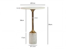 Beistelltisch >WL7.477< in Weiß / Gold, Marmor & Aluminium - 56x37cm (HxD)