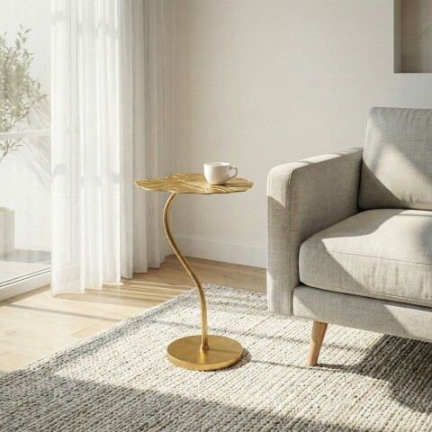 Beistelltisch >Blatt< in Gold, Aluminium - 40x38x59cm (LxBxH)