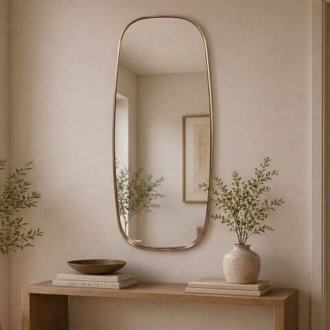 Spiegel >WL7.485< in Gold, Metall / Spiegel - 46x122x2cm (BxHxT)