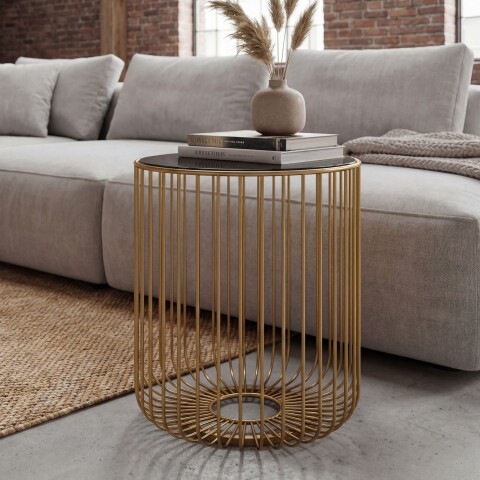 Beistelltisch >WL7.508< in Gold, Schwarzglas & Metall - 47x40cm (HxD)