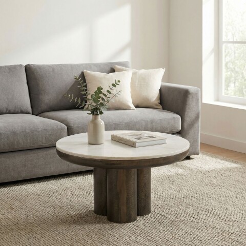 Couchtisch >WL7.511< in weiss / schwarz, Marmor & Aluminium - 35x60cm (HxD)