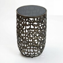 Beistelltisch >WL7.523< in Schwarz, Glas & Aluminium - 49x30cm (HxD)