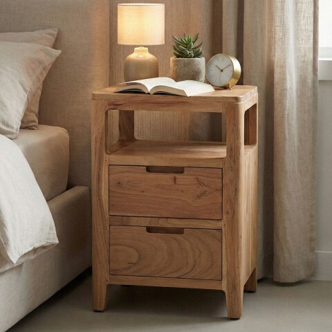 Nachtkommode >WL7.584< in Akazie, Massivholz - 40x60x30cm (BxHxT)