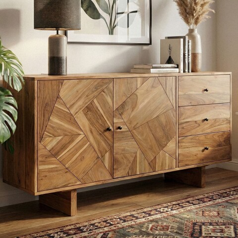 Sideboard >WL7.597< in Akazie, Massivholz - 150x75x45cm (BxHxT)