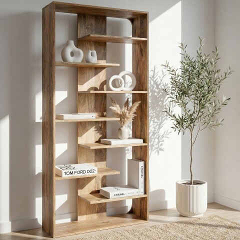 Bücherregal >WL7.629< in Mango, Massivholz - 90x200x40cm (BxHxT)