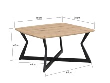 Couchtisch >WL7.638< in Eiche Dekor, Holzwerkstoff - 75x40x75cm (BxHxT)