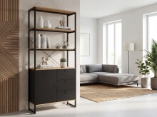 Bücherregal >WL7.640< in Eiche Dekor & Schwarz - 80x180x40 (BxHxT)