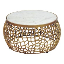 Couchtisch >WL7.656< in Weiß / Gold, Marmor & Aluminium - 35x60cm (HxD)