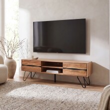 Lowboard >WL7.784< in Akazie, Massivholz & Metall - 160x50x45cm (BxHxT)
