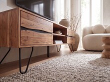 Lowboard >WL7.784< in Akazie, Massivholz & Metall - 160x50x45cm (BxHxT)