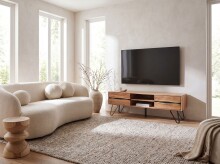 Lowboard >WL7.784< in Akazie, Massivholz & Metall - 160x50x45cm (BxHxT)