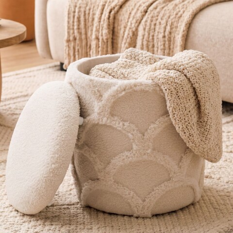 Pouf >WL7.791< in creme, Bezug: Teddystoff - 45x40cm (HxD)