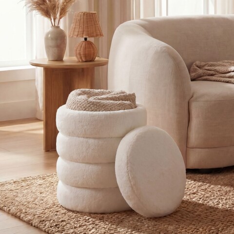 Pouf >WL7.795< in creme, Bezug: Teddystoff - 45x40cm (HxD)