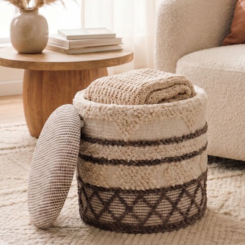 Pouf >WL7.797< in Beige, Bezug: Stoff - 45x40cm (HxD)