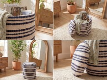 Pouf >WL7.799< in Beige, Bezug: Stoff - 45x40cm (HxD)