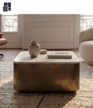 Couchtisch >WL7.717< in Weiß / Gold, Marmor...